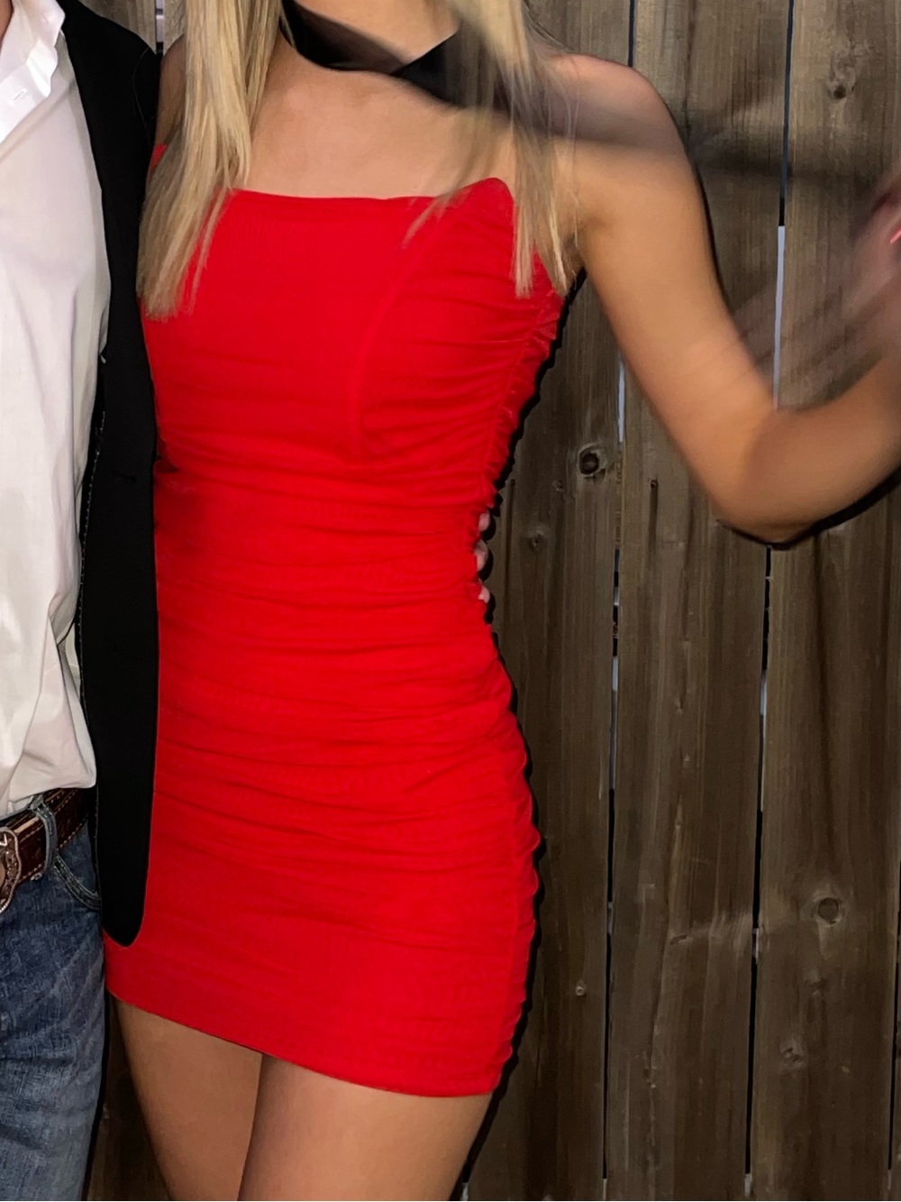 Hello Molly Red Ruched Square Neck Bodycon Mini Dress